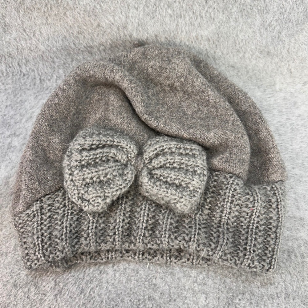 Knit Bow Womens Gray Adora Hat Wool Mohair Blend Winter Beanie OSFA